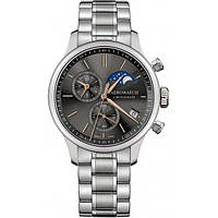 Часы-хронограф наручные мужские Aerowatch 78986 AA02M, кварц, черный циферблат с фазой Луны, стальной браслет