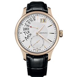 Годинники наручні чоловічі Aerowatch 46982 RO02 кварцові, з датою і днем тижня, чорний шкіряний ремінець