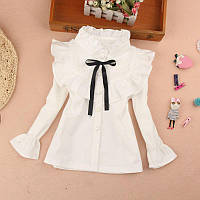 Школьная блузка на девочку, блуза в школу, школьная форма, рр 110-150 Белый, 130