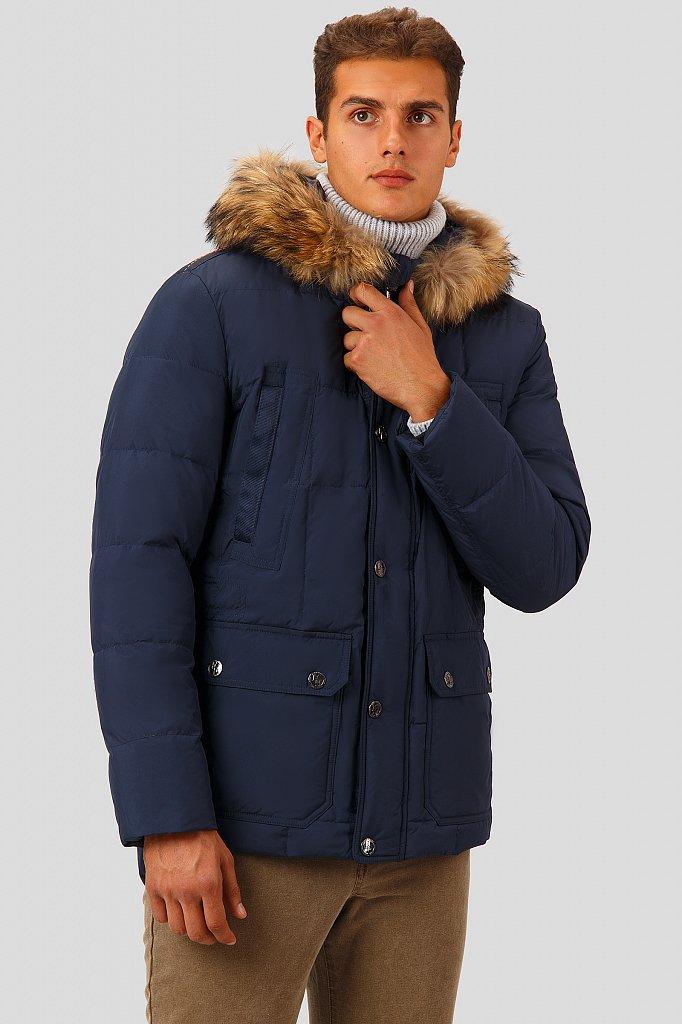 Чоловічий пуховик з натуральним хутром Finn Flare A18-42004-101 темно-синій M, фото 1