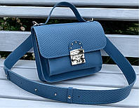 574-3 Натуральная кожа Сумка женская голубая Кожаная сумка с широким ремнем через плечо сумка женская голубая