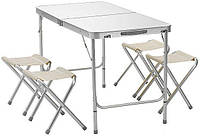 Стол для пикника складной с регулировкой по высоте 120 х 60 х 55-70 с 4 стульями Белый - 1147941023