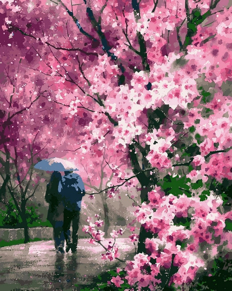 Картина за номерами 40х50 см Babylon Сакура стежка дощу Художник Лін Чінг Че (VP 1170), фото 1