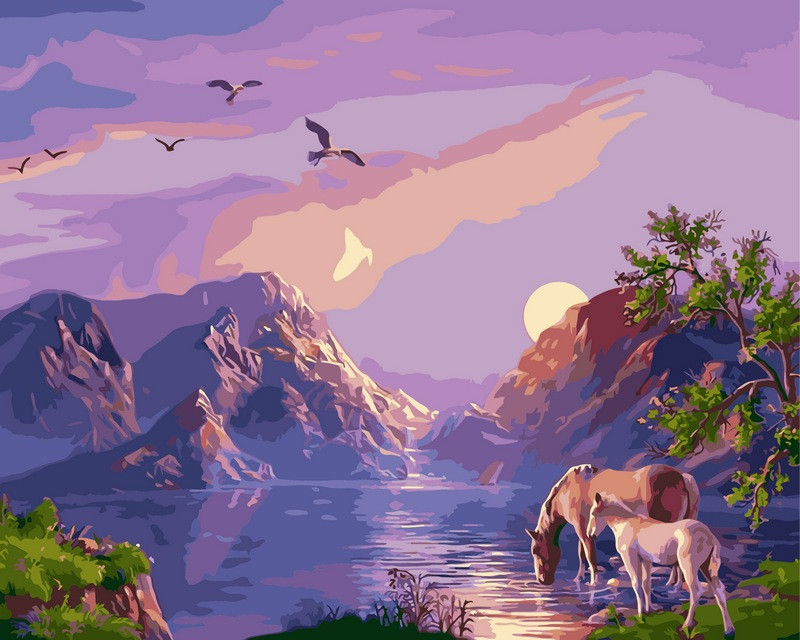 Картина за номерами 40х50 см Babylon Захід сонця в горах Художник Віктор Циганов (VP182), фото 1