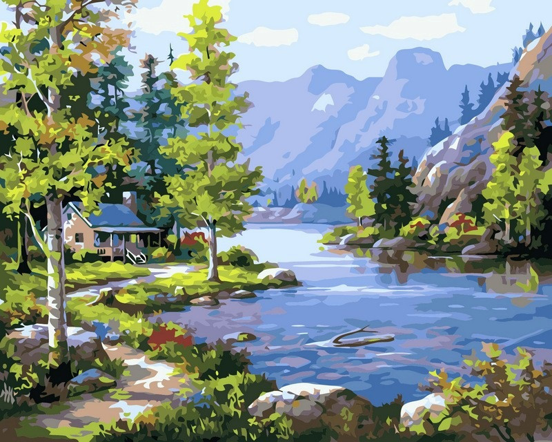 Картина за номерами 40х50 см Babylon Будиночок біля струмка Художник Сунг Кім (VP220), фото 1