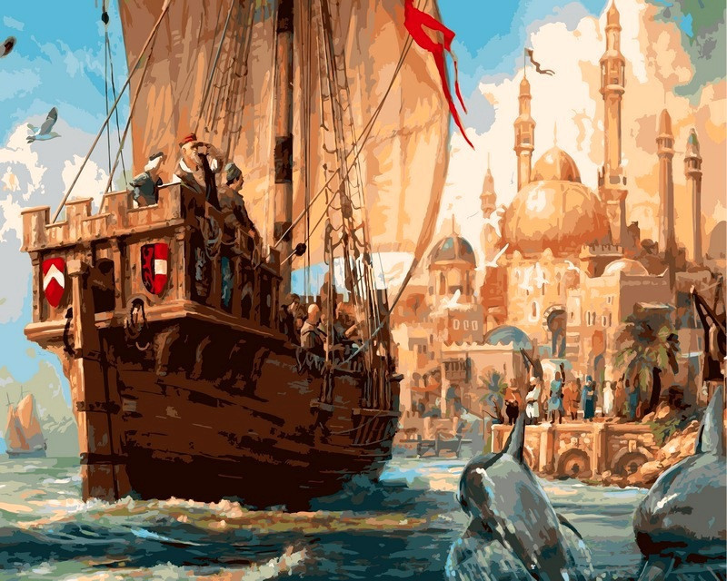 Картина за номерами 40х50 см Babylon Купецький корабель у гавані східного міста (VP-321)