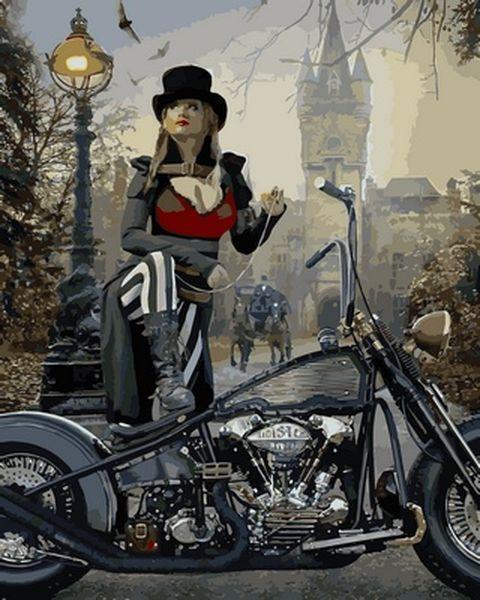 Картина за номерами 40х50 см Babylon Мото-Леді на тлі замку (VP 719), фото 1