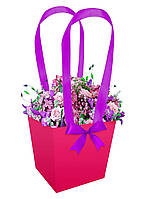 Флористическая сумка 13 см малиновая с ручками из атласной ленты