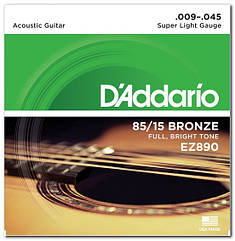 Струни для акустичної гітари D'ADDARIO EZ890 85/15 BRONZE SUPER LIGHT (09-45)