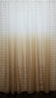 Готова тюль (3х2.7м) розтяжка "Омбре" на батисті (під льон), колір пісочний з білим. Код 580т 42-0116