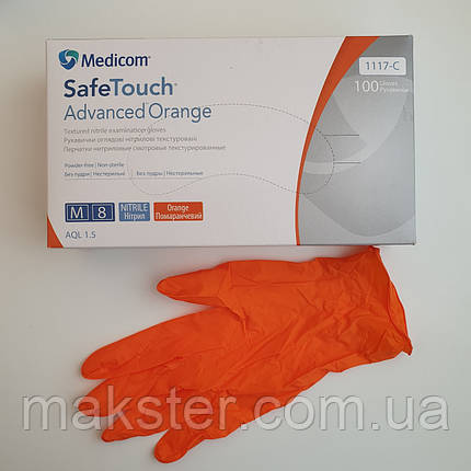 Помаранчеві рукавички з нітрилу (пл. 5 г/м2) Медиком SafeTouch Advanced Orange(100 шт), фото 2