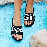 Super Girl чорні Шльопанці гумові тапочки тапки жіночі пляжні шльопанці гумові тапочки чорні