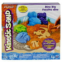Пісок для дитячої творчості — KINETIC SAND DINO (блакитний, коричневий, формочки, скам'янілості,340г)