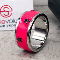 Женское кольцо из медицинской стали 316L с ярко-розовой эмалью Swarovsky Crystal