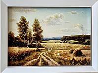 Картина - пейзаж з бурштину "Поле пшениці"