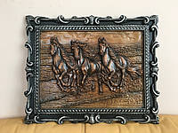 Картина из дерева, панно "Лошади"