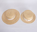 Жіноча солом'яний капелюх канотьє з вузькими полями., фото 5