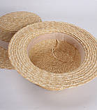 Жіноча солом'яний капелюх канотьє з вузькими полями., фото 3