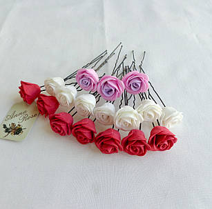 Набір Шпильок для волосся ручної роботи "Трояндочки Червоні та Білі"