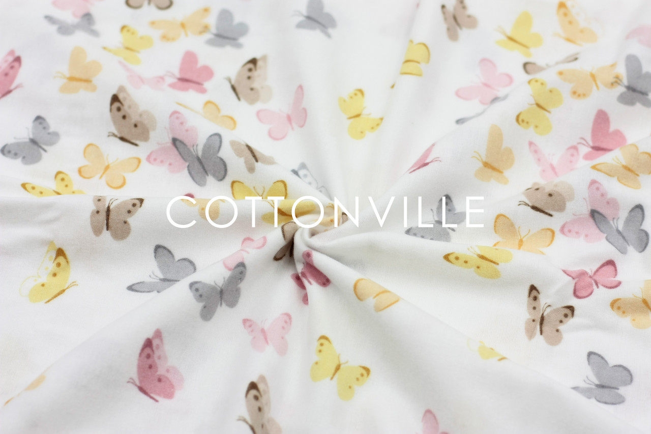 Фланель Метелики рожеві, жовті, сірі 240 см