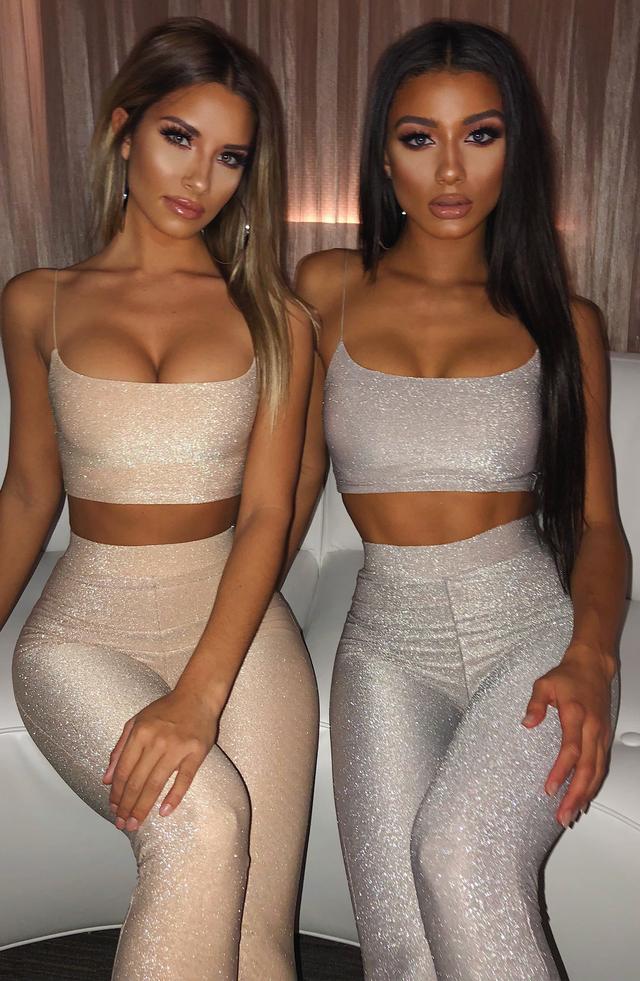 Вечірній люрексовый костюм лосини і топ на бретелях 