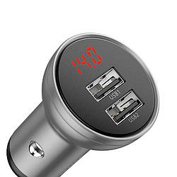 Автомобільний зарядний пристрій BASEUS Digital Display Dual USB (2USB, 4.8 A, 24W). Silver