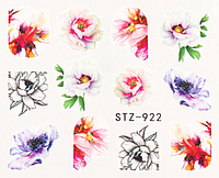 Слайдер дизайн водный для маникюра и дизайна ногтей на водной основе STZ-922 цветы
