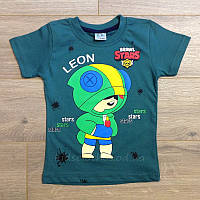 Футболка детская для мальчиков -Brawl Stars-Leon- темно-зеленого цвета 5-8 лет