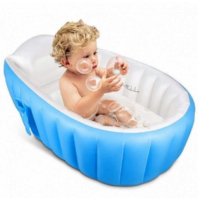 Надувна ванночка дитяча переносна ванна, + ножним насосом, синя (живі фото)