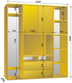 Шафа-купе ТВ-2 2200х450х2400 тм Ексклюзив