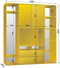 Шафа-купе ТВ-2 2300х450х2400 тм Ексклюзив