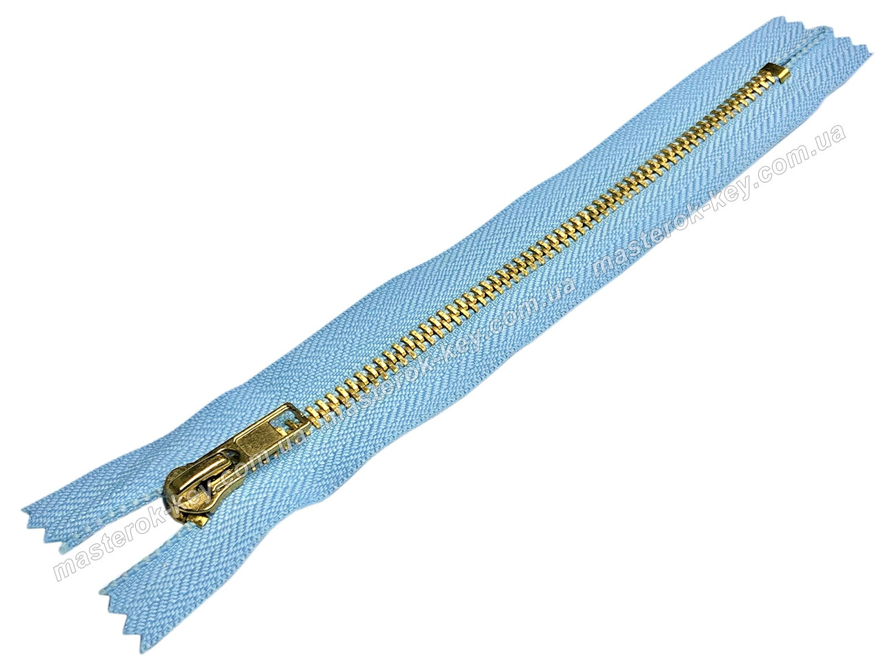 Блискавка джинсова Тип 5 18 см нероз'ємна колір Блакитний 749 зубці золото, фото 1