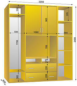 Шафа-купе ТВ-2 2200х600х2400 тм Ексклюзив