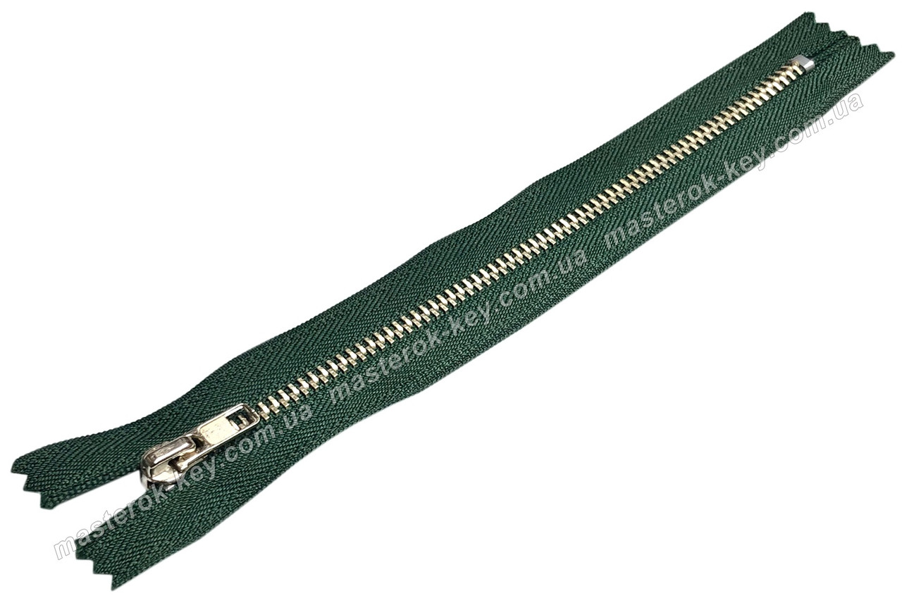 Блискавка джинсова Тип 4 18 см нероз'ємна колір Темно-зелений 735 зубці нікель, фото 1