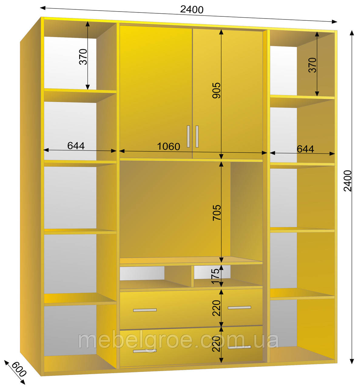 Шафа-купе ТВ-5 2400х600х2400 тм Ексклюзив, фото 1