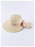 Капелюх (слауч) жіноча пляжна з бантом, бежева, фото 3