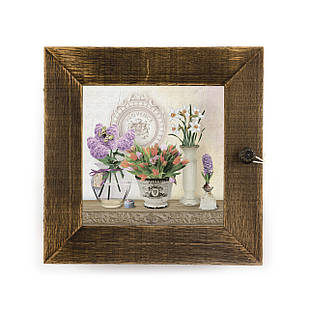 Дерев'яна декоративна ключниця  Букет тюльпанів  23х23 см прк04кв