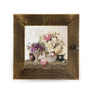 Дерев'яна декоративна ключниця  Букет піон 23х23 см  прк05к