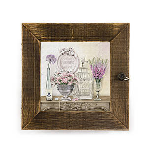 Дерев'яна декоративна ключниця  Букет дельфініумів 23х23 см прк03кв