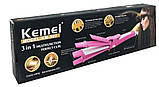 Плойка-утюжок Kemei GB-KM 987 3 в 1 Рожева, фото 8
