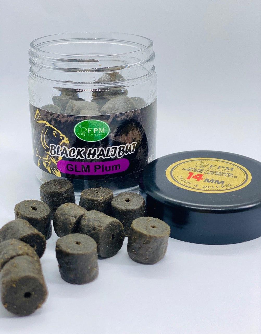Hook Pellet Black Halibut 14mm 100g в банку GLM Plum Ракушка Зливу +стопор, фото 1