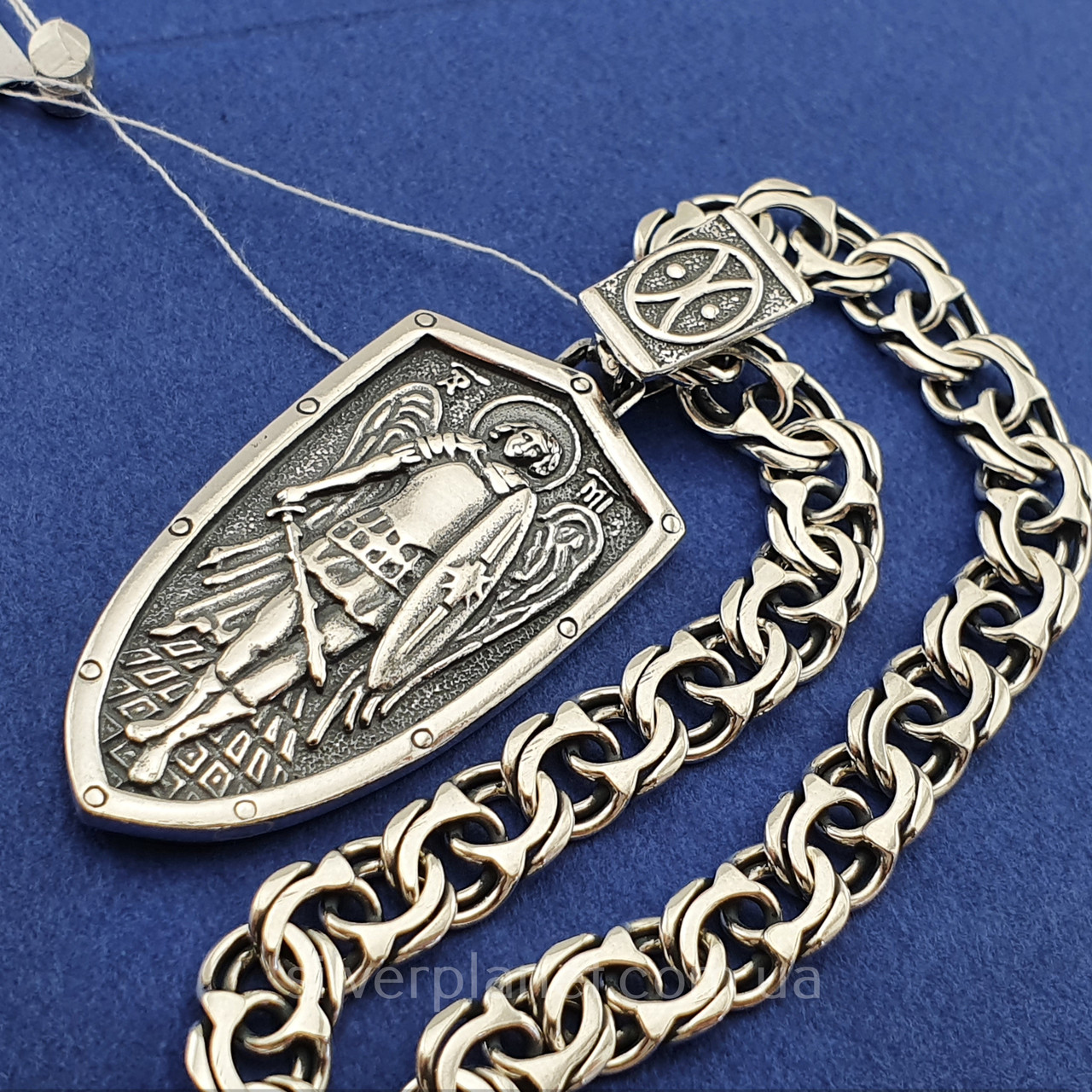 Чоловічий комплект! Срібний ланцюжок 60 см і підвіс ангел хранитель. Бісмарк і Архангел Михайло, фото 1