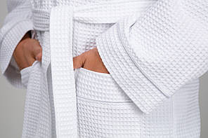 Чоловічий халат XL, вафельний, білий, 100% бавовна, фото 2