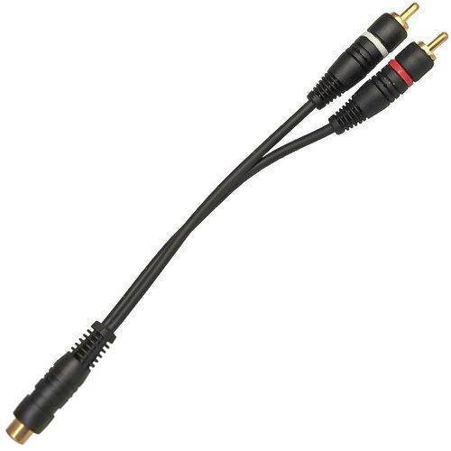 Перехідник, гніздо RCA - 2 штекера RCA, шнур 0.2м, чорний (Тип 1), 1уп-10шт