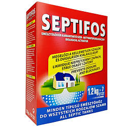 Біопрепарат "Septifos vigor 1.2 кг" на 7 міс. для вигрібних ям, септиків, вул.туал. (Пакет із мірною ложкою в коробці)