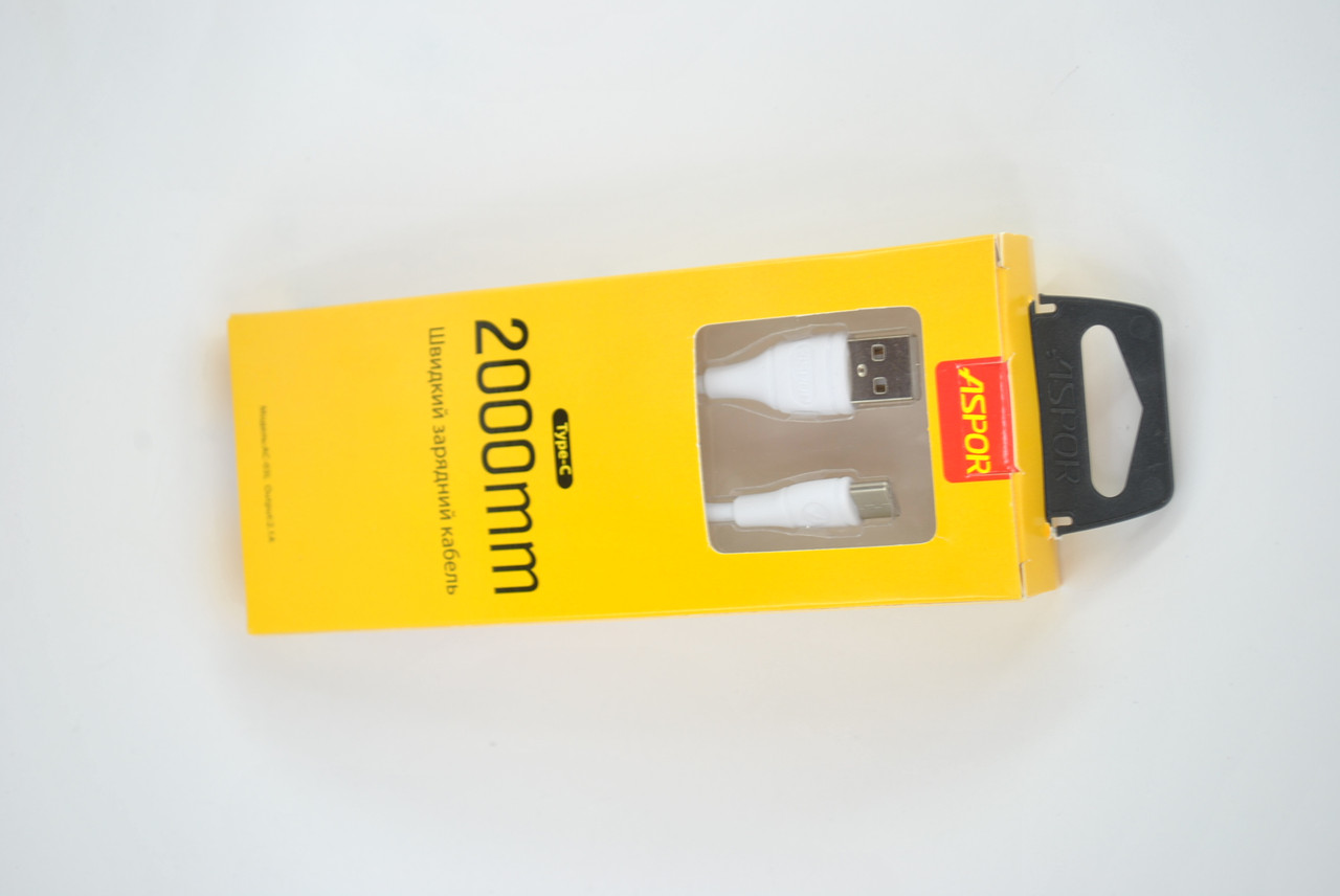 Кабель Usb Type-C Aspor AC-03 L 2.1A 2m orig 100% (круглий шнур) White