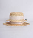 Жіноча солом'яний капелюх канотьє з широкими полями., фото 6