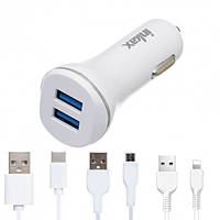 Автомобильное зарядное устройство inkax CC-12 2USB 2.1A (White) | Зарядка в авто + кабель