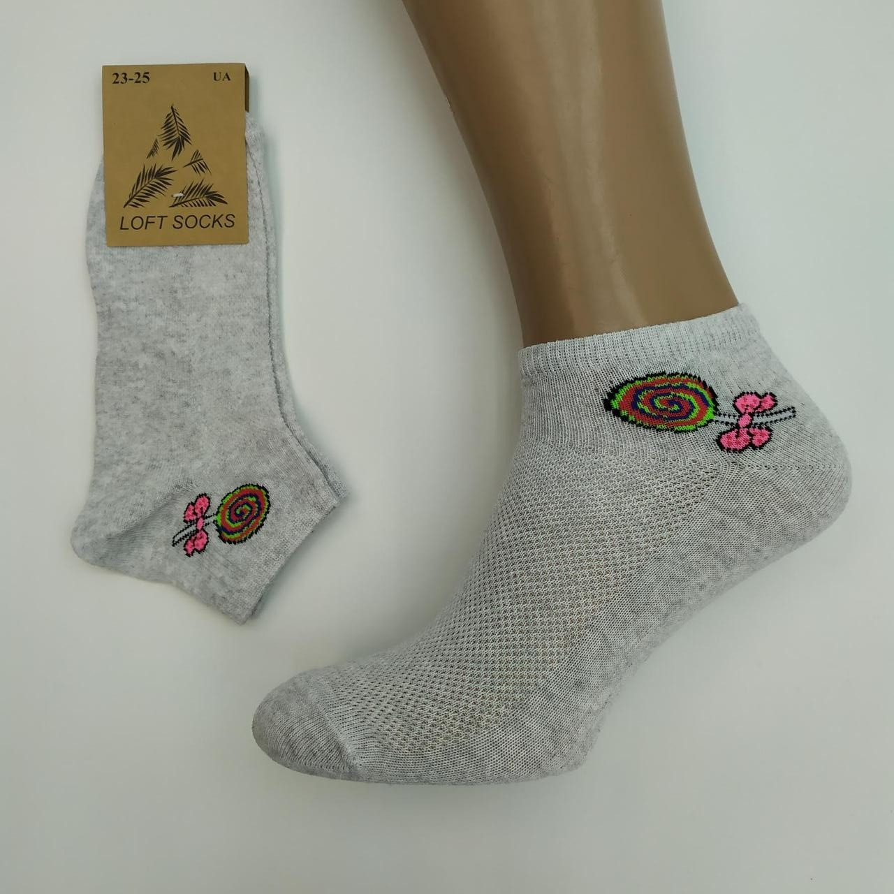 Шкарпетки жіночі літні з сіткою "Цукерка", LOFT SOCKS, р. 23-25, світло-сірі, 20016876