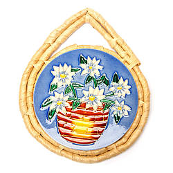 Картина з кераміки №3-6 кругла "Квіти в червоному горщику"